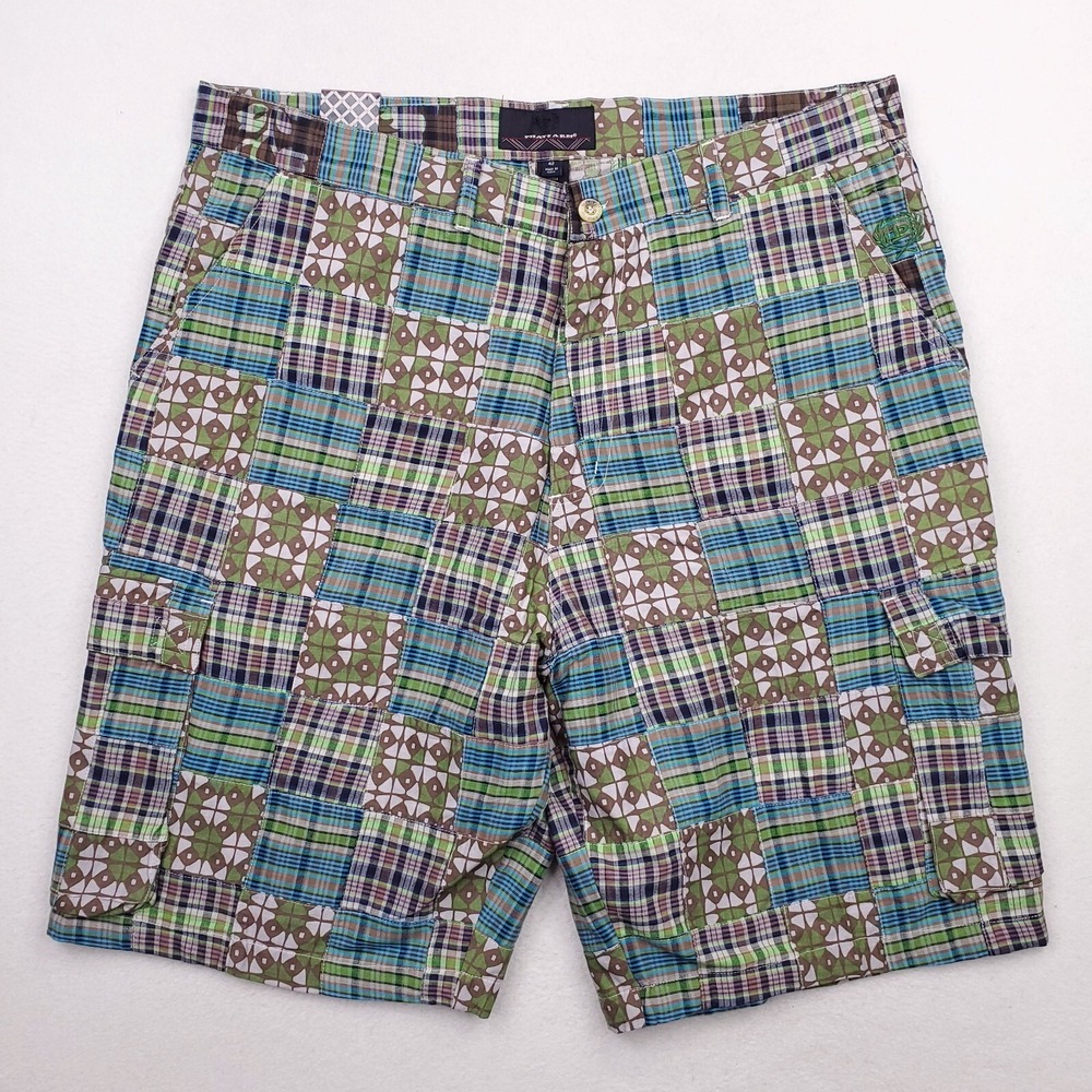 Phat Farm Shorts Mens 42 Quilted Patchwork Geometric Plaid Cargo Multicolor